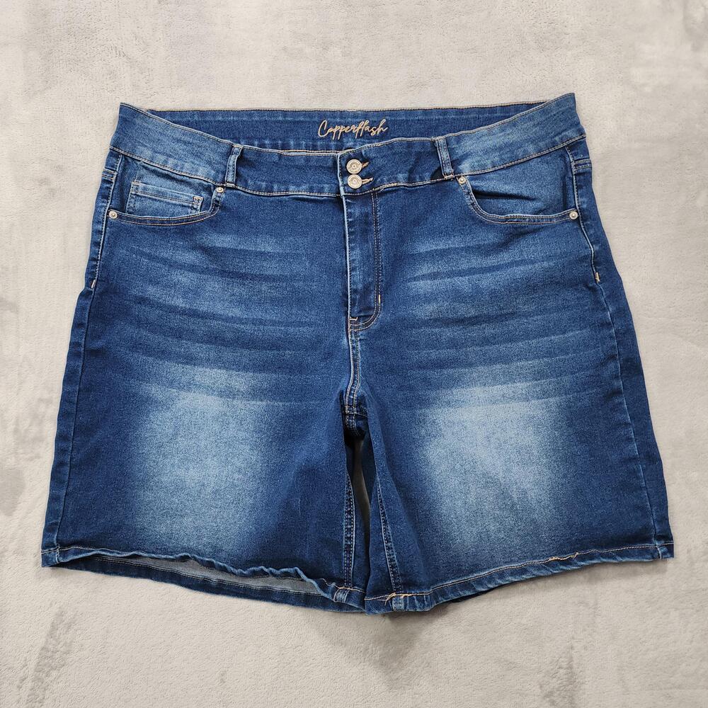 Copperflash Shorts Womens 24W Blue Curvy Bermuda Denim Stretch Casual Summer